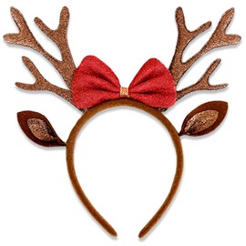 Brown Christmas Antlers Headband Reindeer Ears Headbands for Women Christmas Holiday Hair Accessories for Women