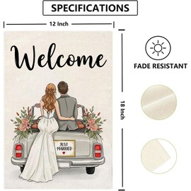 Just Married Wedding Garden Flag 12x18 Inch Burlap Double Sided Outside Marriage Car Welcome Romantic Yard Outdoor Decoration
