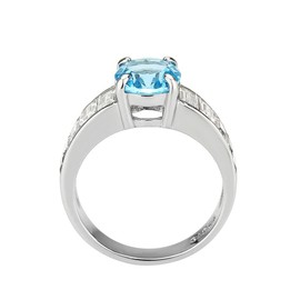 Yourjewellerybox Ladies blue topaz ring silver cz emerald cuts stainless steel designer Size R 3779