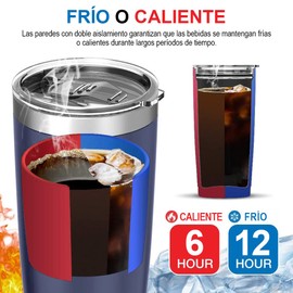 Vaso Térmico de Acero Inoxidable, Easytao Taza Termica Frio y Caliente para Cafe con Tapa y Pajita, Cepillo de limpieza, Termo Infusor de Vacío Doble para Mujer, Regalo (20oz/590ml, Azul marino)