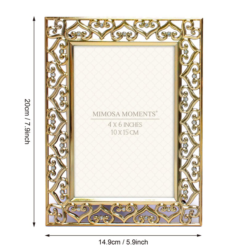 MIMOSA MOMENTS Heart Border Metal Picture Frame with Rhinestones Décor