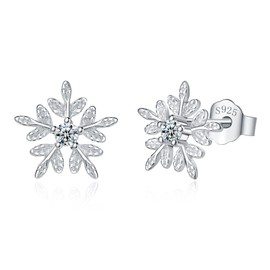 Loutade Silver Christmas Stud Earrings for Women, 925 Sterling Silver Xmas Stud Earrings, 7mm Small Silver Snowflake Stud Earrings with Cubic Zircon, Cartilage Sleeper Stud Earrings for Christmas