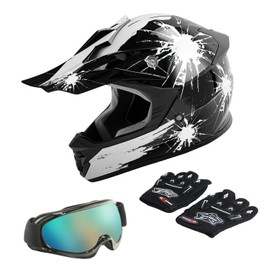 TCT-MOTORPARTS DOT Youth Kids Motocross ATV Helmets Offroad Street Dirt Bike Go-Kart BMX MX Full Face Helmet Black w/White Fireworks Medium Size