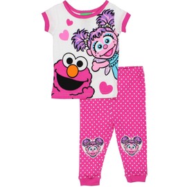Sesame Street Elmo and Abby Cadabby Toddler Girls Cotton Pajamas Set (2T, Elmo Abby Pink)