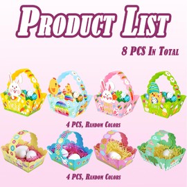 Easter Basket, Easter Gifts for Kids, 8 Pcs Easter Basket With Handle Cute Bunny Rabbit Chicks DIY Easter Basket Craft Sets, for Kids Easter Treat Boxes Happy Easter Gift Box Easter Party Favor