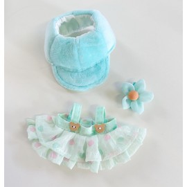 Tznzxm 17cm Doll Clothes Set & Outfit Set for 6.7 Inches Dolls , [3 Piece] Lovely Style Set for 17cm Dolls - Blue Puff Dress +Light Blue hat + Flower Hair Accessories Suitable (No Doll)