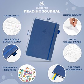 Clever Fox Reading Journal Large – Guided Book Review Log & Tracker – Gifts & Accessories for Reading Lover – Book Tracking Journal for Kids & Adults, 8.5x11.2” (Blue)
