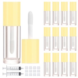 2.5ml 12 PCS Empty Lip Gloss Tubes with Wand Lip Gloss Containers Cute 0.08oz Clear Refillable Lipgloss Making Supplies Kit for DIY Makeup+ 2pcs Syringes (Yellow)