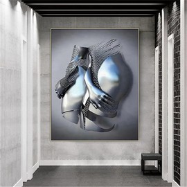 3D Metal Figure Statue Art Canvas Painting Romantic Abstract Poster and Prints Lovers Sculpture Poster Love Heart Kiss Pictures - Without Frame (Figure-06, 1 Pieces - 30 x 40 cm)
