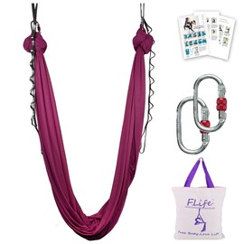 F.Life Aerial Yoga Hammock kit Include Daisy Chain,Carabiner and Pose Guide (Burgundy)