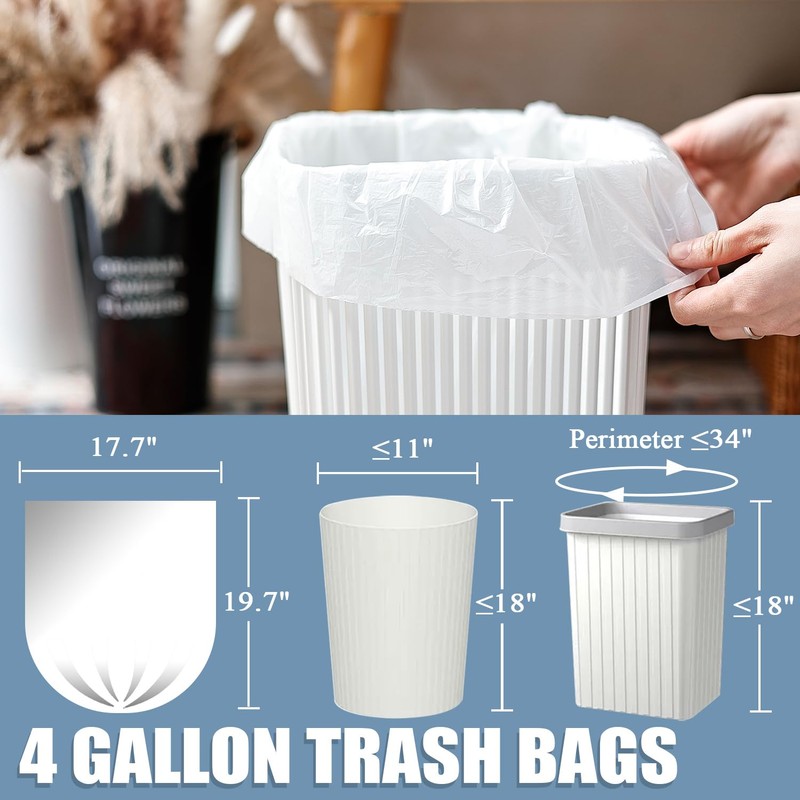 Beneval 4 Gallon Small Trash Bags, 250 Count, Unscented, Transparent,
