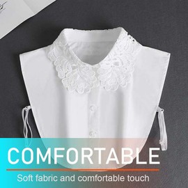 2 Pcs Women's Fake Collars,Decorative Shirt Blouse Dickey Collar,Flower False Collar for Women,Lady Half Shirts Fake Collar Chiffon Fabric White