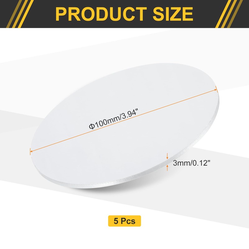 sourcing map 5Pcs Aluminum Disc, 4"(100mm) Diameter 0.12"(3mm) Thickness Round