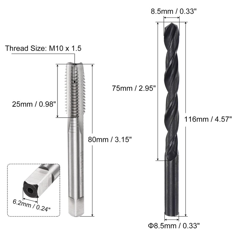 sourcing map Metric Tap and Drill Bit Set, M10 x