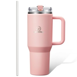 Gpeng 40 oz Tumbler with Handle, Water Bottles with Straw Lid, Insulated Stainless Steel Travel Mug Cup Holder Friendly, Keep Drinks Cold or Hot for Hours (Lightpink, 40 oz)