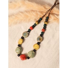 MINACHI Boho Hippie Colorful Ceramic Beads Strand Necklace Bohemian Jewelry Gift (Color 2)