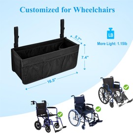 Dotday Wheelchair Basket for Back, Large Capacity Wheelchair Backpack Storage Bag with Cup Holder