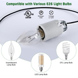 E12 Socket,Ceramic Chandelier Socket E12 Bulb Lamp Holder,Light Socket with Wire Lead for E12 Incandescent LED Light Bulb (10-Pack)