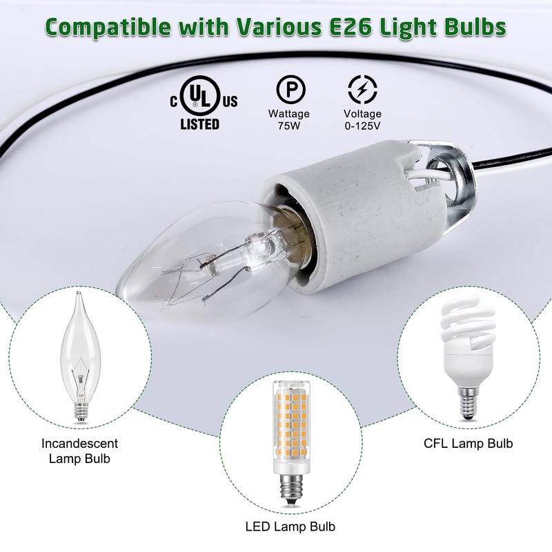 E12 Socket,Ceramic Chandelier Socket E12 Bulb Lamp Holder,Light Socket with