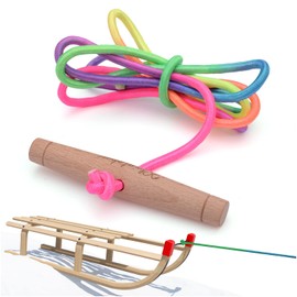 Kleintober Premium Sledge Lead I Sledge Rope with Handle I Extra Long 180 cm I Rainbow Colour I for Sledge, Bob, Porutscher I Birch Handle Extra Wide I Pull Cord Sledge I Cord 5 mm Diameter