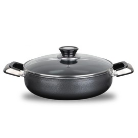 Alpine Cuisine 3 Quart Non-stick Caldero Stock Pot with Tempered Glass Lid and Carrying Handles, Multi-Purpose Cookware Aluminum Dutch Oven for Braising, Boiling, Stewing