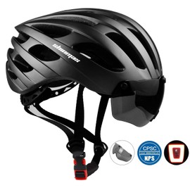 Shinmax Bike Helmet with USB Rechargeable Light & Detachable Magnetic Goggles UV Protective & Carry Bag Reflective Bicycle Helmet Men Women Mountain Road Adjustable Adult Cycling Helmet (WT-049)