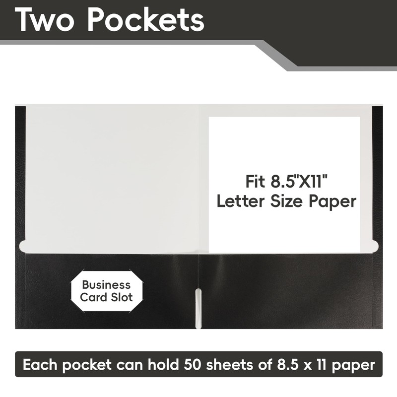 8 Packs Black Two Pocket File Folders,File Folder Letter Size,8.5x11Inches