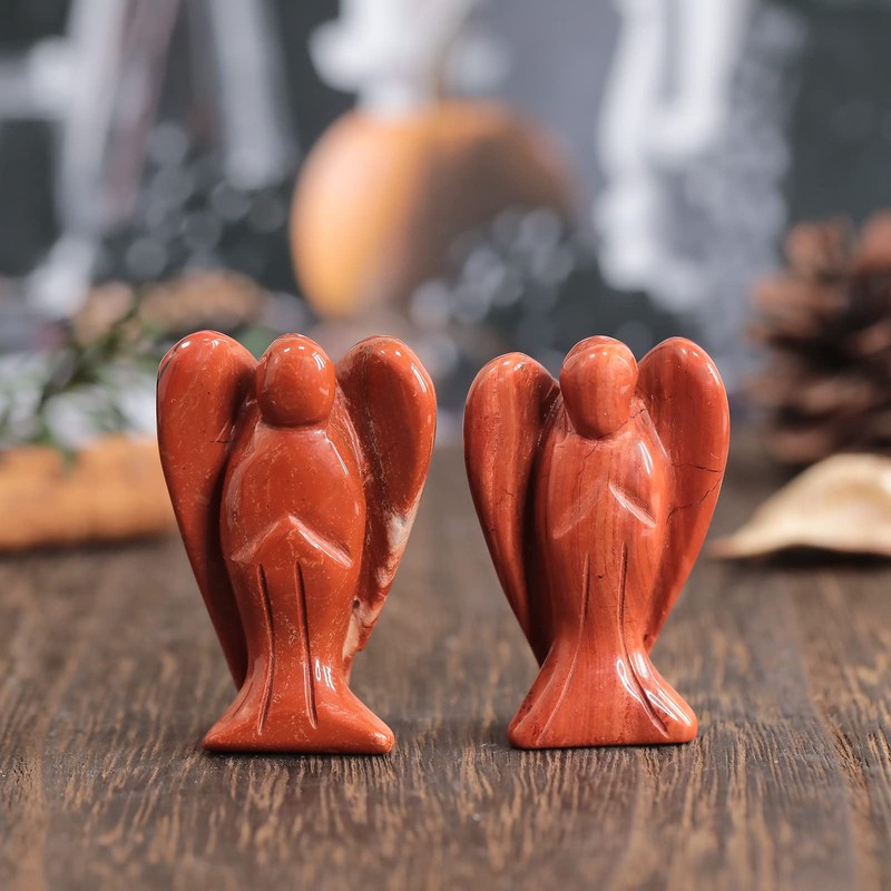 Loveliome Guardian Angel Statue,Hand Carved Stone Healing Crystal Figurines for