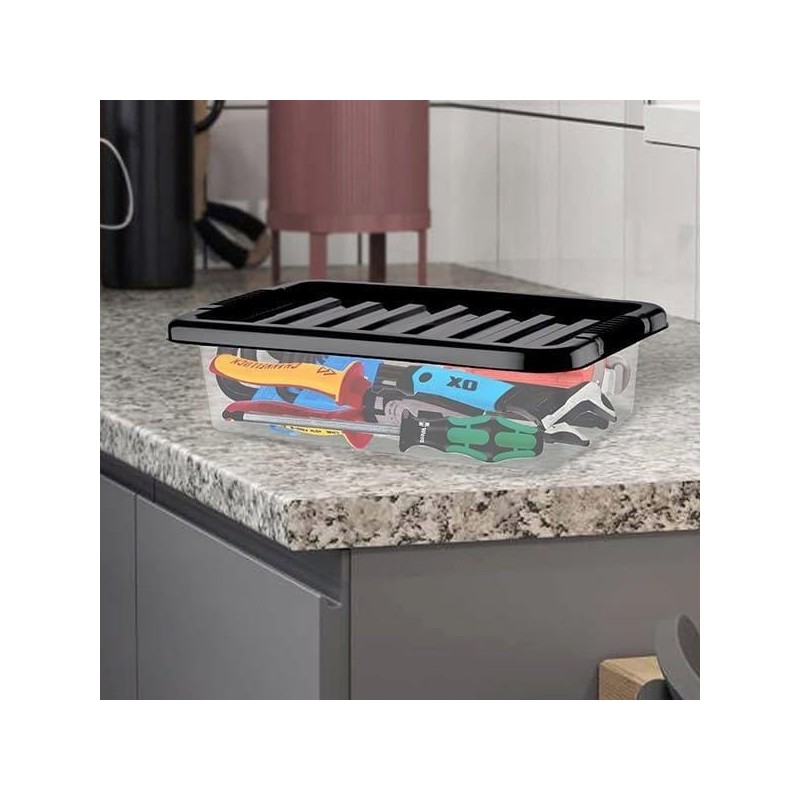 Buystarget 2X 6L Storage Boxes with Black Lids Clear Plastic