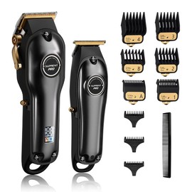 SUPRENT PRO The Black Devil - barber supplies hair clippers for men dad gifts stocking stuffers & Zero Gap T-Blade with LED Display - Color: black+cape(free gifts)
