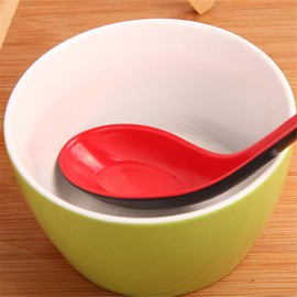 2 Pcs Red Soup Spoons Chinese Wonton Soba Rice Pho Ramen Noodle Soup Spoons, Asian Plain Style, Red and Black