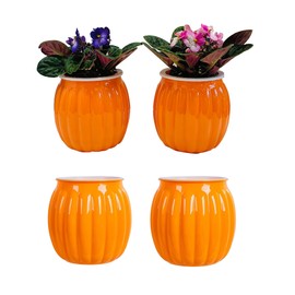 Meicynhoger 4-Pack Pumpkin Self-Watering Planter for African Violets,Snake Plant​​,Succulents - 4.3" Flower/Plant Pot for Indoor Outdoor,Table, Balcony,Deck,Garden Orange