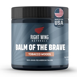 Right Wing Naturals Handmade Grass-Fed Beef Tallow for Skin - Moisturizing Beef Tallow Balm - Face & Body Butter for Soft, Smooth Skin (4oz, Tobacco Woods)