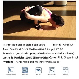 KIPETTO Yoga Socks Women Toeless Anti-skid Socks for Pilates Barre Ballet Bikram Workout, Black, UK Size 2.5-3.5