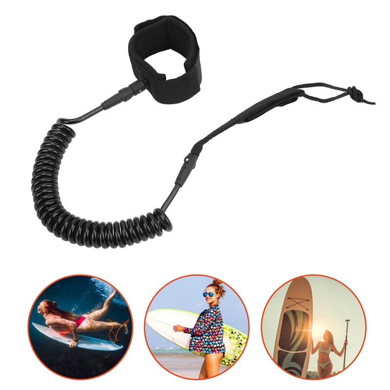 Surfboard Leash High Elasticity TPU Black Adjustable Coiled Surfing Leg