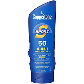Coppertone SPORT Sunscreen Lotion Broad Spectrum SPF 50, Water Resistant 80 Minutes, UVA/UVB Protection, Moisturizing Formula with Vitamin E, 7 Fluid 