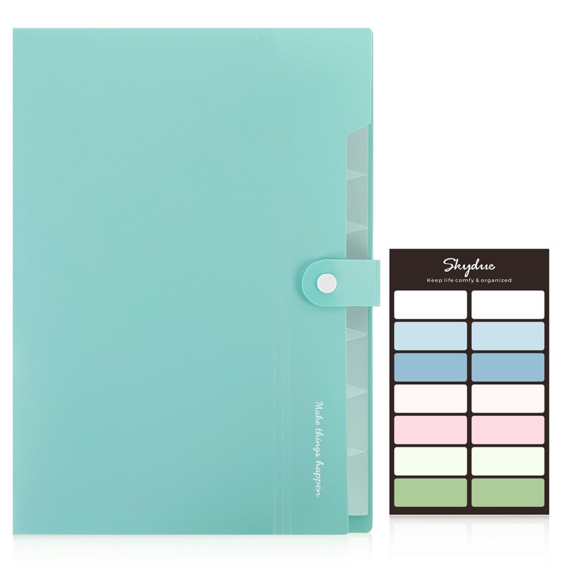 SKYDUE A4 Expandable Document Folder 8 Pockets Organizer (Lake Green)