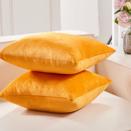 Deconovo Super Soft Plush Velvet Throw Pillow Covers with Invisible Zipper 12x20 in, Spring Decorative Pillowcases for Couch Sofa Living Room Decor Bed, Set of 2, Gold Yellow