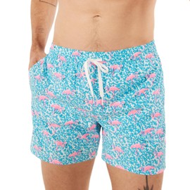 Chubbies Men’s Swim Trunks, Stretch Swimming Board Shorts, 5.5” Inseam, Domingos are for Flamingos, L