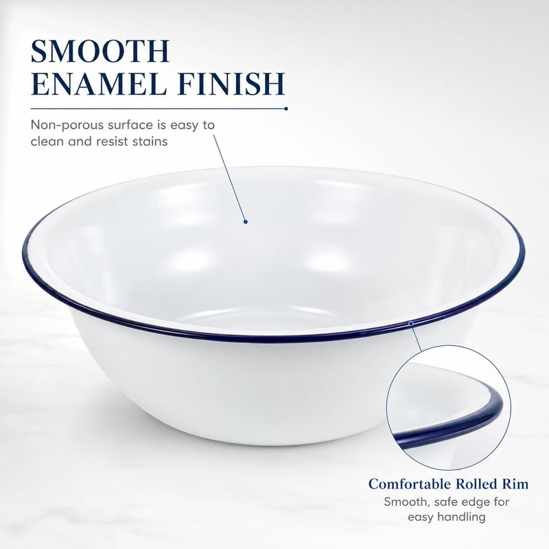 Baluue Enamel Basin 38cm White Enamel Bowl Large Mixing Bowl