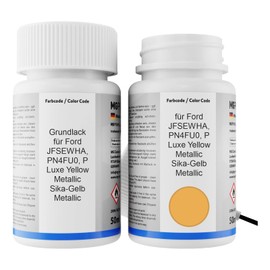 Autolack Lackstift Set für Ford JFSEWHA / PN4FU0 / P Luxe Yellow Metallic/Sika-Gelb Metallic Grundlack Basislack Klarlack je 50ml