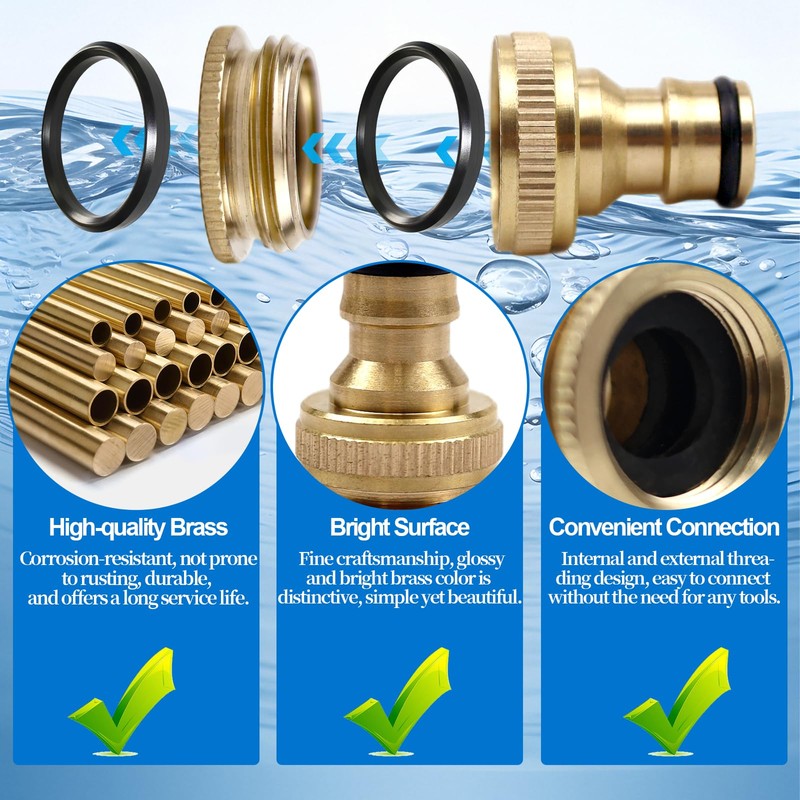 4 Piece Brass Hose Fitting Set, 1/2 Inch Brass Hose