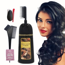 YIZHONG Tinte para El Cabello Negro Champú Permanente Color de Cabello para 100 Cobertura Gris Mujeres Hombres 3 In1 Fácil Teñido Peine (Negro)