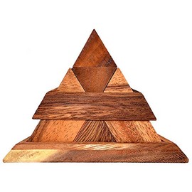 Pyramid 14 Pieces Brown 3D Wooden Pyramid Puzzle in Natural Brown, Puzzle Wood IQ Puzzle 14 Pieces Makes a Pyramid Children's Puzzle, Blockbuilder, IQ Test, Puzzle Game, Wooden Brain Teaser