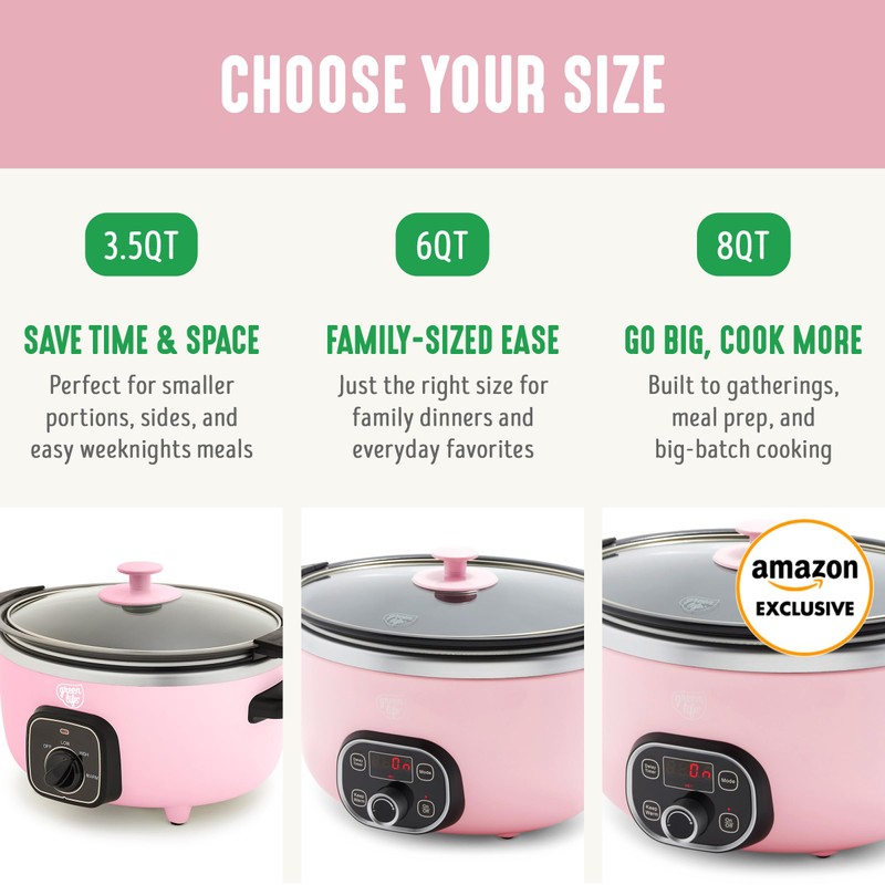 GreenLife 3.5QT Slow Cooker, PFAS-Free Non-Toxic Ceramic Nonstick Removable Interior