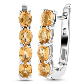TJC Sterling Silver Citrine Hoop Earrings for Women with Birthstone Earrings Sterling Silver with Platinum Plating | Fish Hook Silver Earrings for Women | Prong Setting Gemstone Silver Earrings