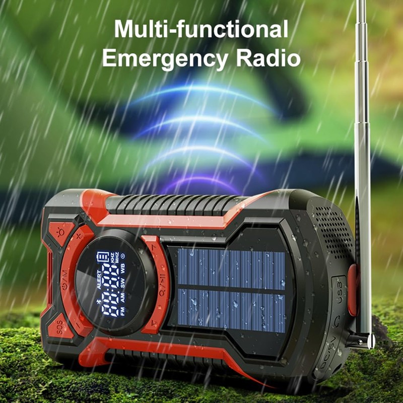 Fahgaer Hand Crank Solar Radio Portable AM/FM/Weather Radio with LED