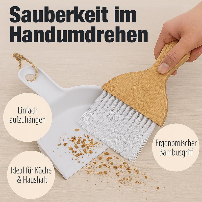 Sichler Haushaltsgeräte Handfeger und Kehrschaufel aus Bambus und Kunstoff, zum