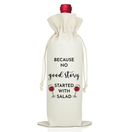 LAGZDFC Because No Good Story Started With Salad Wine Gifts Bag, Reusable Wine Wrap Bag for Bottle, Funny Wine Lover Gifts For Women Men, Party Supplies, Humour Birthday Present for Friend Family