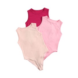 Milumia Girl's 3 Piece Casual Solid Tank Top Sleeveless Round Neck Bodysuit Jumpsuit Multi Pink 10 Years